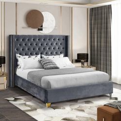 Barolo Grey Velvet King Bed

