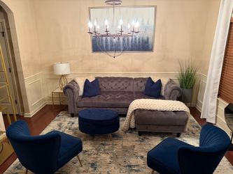 Gray Tufted Chesterfield Sofa with Chaise