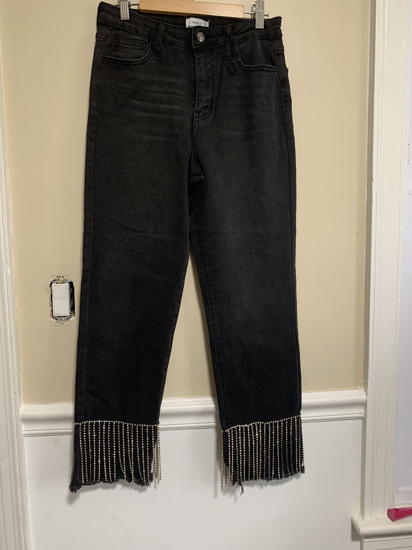 Forever 21 Black Ankle Fringe Jeans New Without Tags Size 28