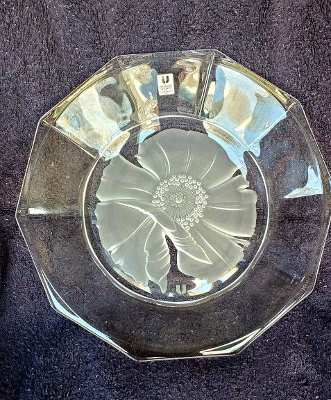 Vintage Floral Etched Crystal Plate -