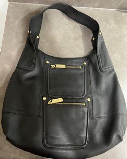 💥LIKE NEW Leather Shoulder Bag Black XL Large Hobo Slouchy Purse Gold Trim KOOBA