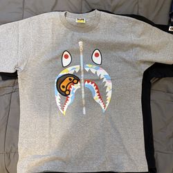 A Bathing Ape Baby Milo Shark Teeth T-Shirt Size L Grey