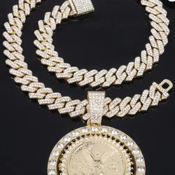 Massive Cuban Link Necklace w/ Mexican 50 Pesos Charm