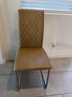Modern Dining Chair Tan Faux Leather Chrome Legs