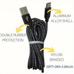 10ft USB C Fast Charger Cables - Nylon Braided