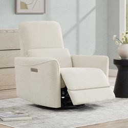 Circle 55 Linen Polyester Upholstered Swivel Powered Reclining Recliner