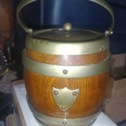 ANTIQUE ENGLISH 1920'S-30'S OAK BISCUIT BARREL