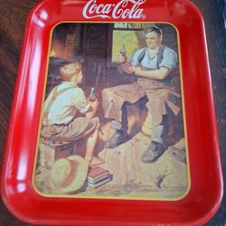 Vintage 1987 Coca-Cola "Village Blacksmith" metal serving tray. 
