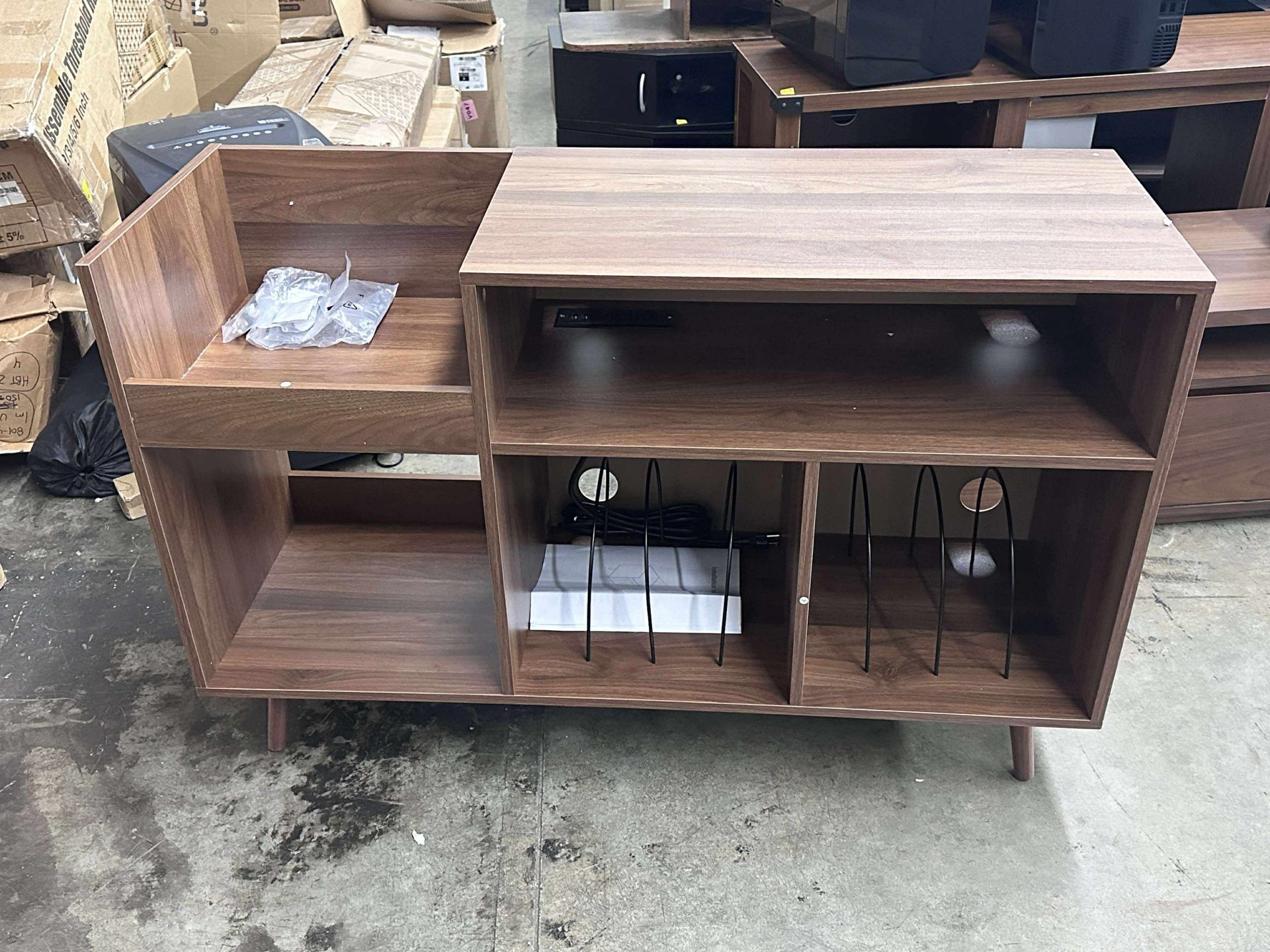 Record Player Stand with Charging Station & USB Ports, Mid-Century Turntable Stand Table