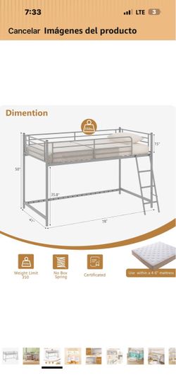Silver Metal Twin Loft Bed Frame
