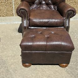 Chesterfield Leather Chair with Ottoman 