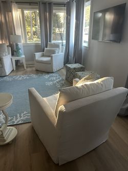 Feather-filled Swivel Armchairs with Stain Resistant Performance Fabric