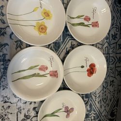 Vtg Opificio Etico Ceramiche Floral Salad Plates Set/5 Poppies/Tulips/Iris Italy