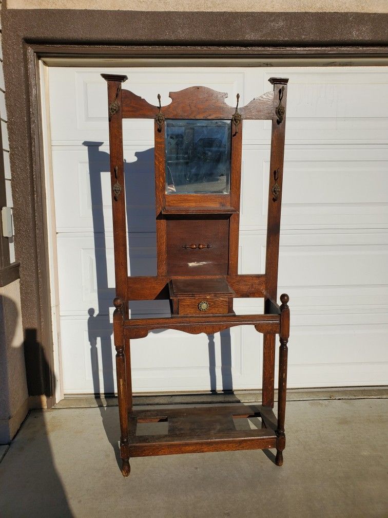 Vintage Antique Wooden Umbrella Stand / Hall Tree