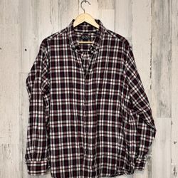 Chaps Plaid Flannel Shirt XXL Red Black White Button Down 100% Cotton
