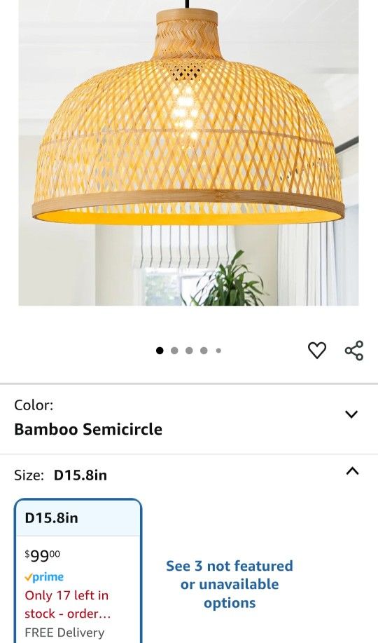 Rattan Wicker Pendant Light 15.75in Hand-Woven Bamboo Lighting Fixture, Boho Hanging Dome Lights Chandelier for Dining Room Kitchen Island Lobby