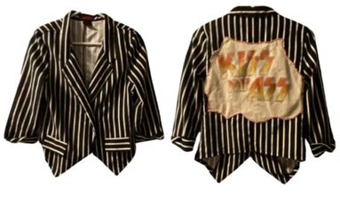 What's Hot… Ladies Black & White Medium Striped KISS Band KISS MY ASS Blazer EUC