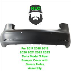 For 2017 2018 2019 2020 2021 2022 2023 Tesla Model 3 Rear Bumper Cover with Sensor Holes Assembly