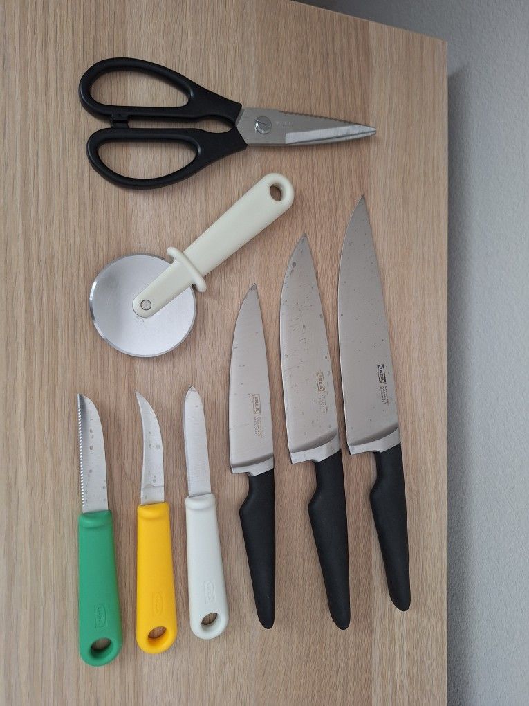 Ikea Cuttingware Set - 3-Piece VÖRDA Knife Set, 3-Piece Paring Set, Scissors, Pizza Cutter