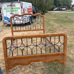 Vintage Wrought Iron & Wicker Full /Queen Bed Frame - Heavy & Sturdy