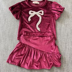 Dream Girl Velour Bow Pearl Shirt With Skirt 
