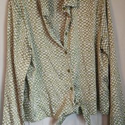 Elegant Silk Green & White Dressy Shirt