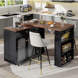 Rolling Kitchen Island Table with 360° Rotating Tabletop/ Bar Table