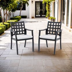  Modern Classic Cast Aluminum Outdoor Patio 2-Piece, Textured Ember Black Finish, with Fabric Cushion 