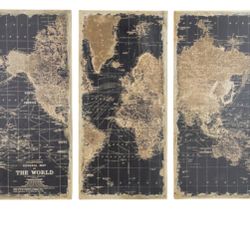 STANFORD WORLD MAP WALL DECOR (SET OF 3)