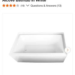 Kingston Brass (Brand Rating: 4.1/5) Aqua Eden Sarah 66 in. Acrylic Left-Hand Drain Rectangular Alcove Bathtub in White