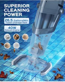 🆕 in 📦 Cordless Handheld Pool Vacuum Cleaner for Inground Pool with Pole26.5GPM Suction,Up to 7ft Pole,40W Motor,60Min Runtime,Dual Cleaning Modes,1