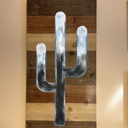 Large Wooden Cactus-  Wall Art Decor (32”x16”)