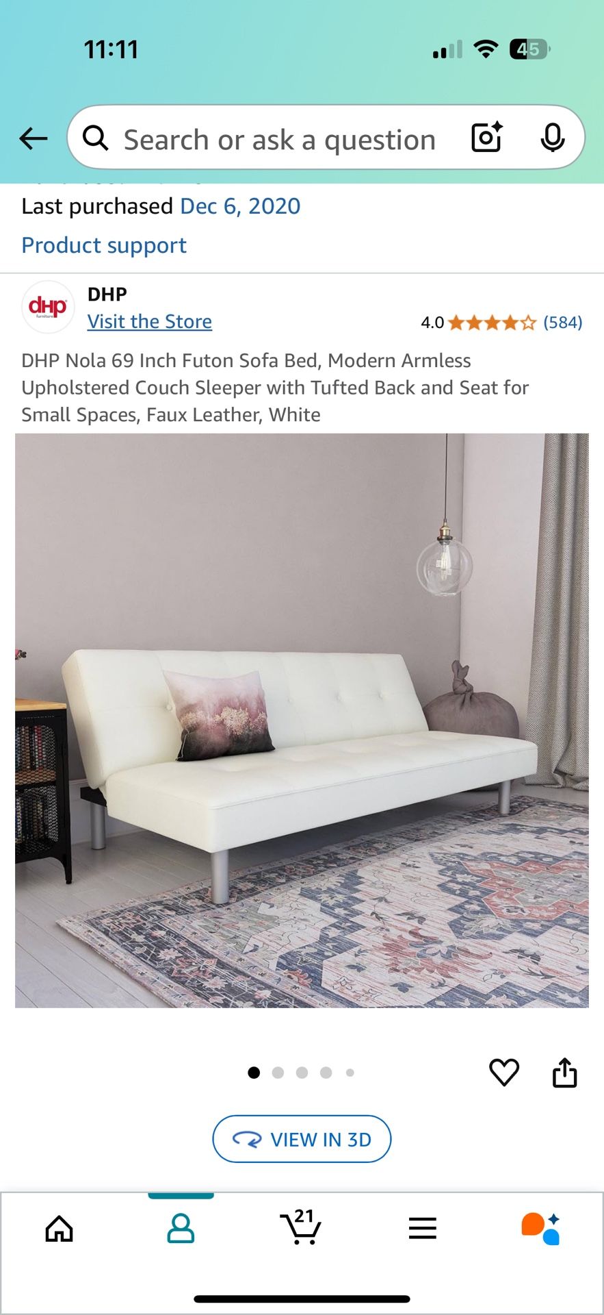 White Leather Futon Like New