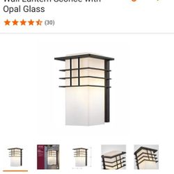 Home Decorators Collection 1-Light Forged Iron Outdoor Wall Lantern Sconce with Opal Glass