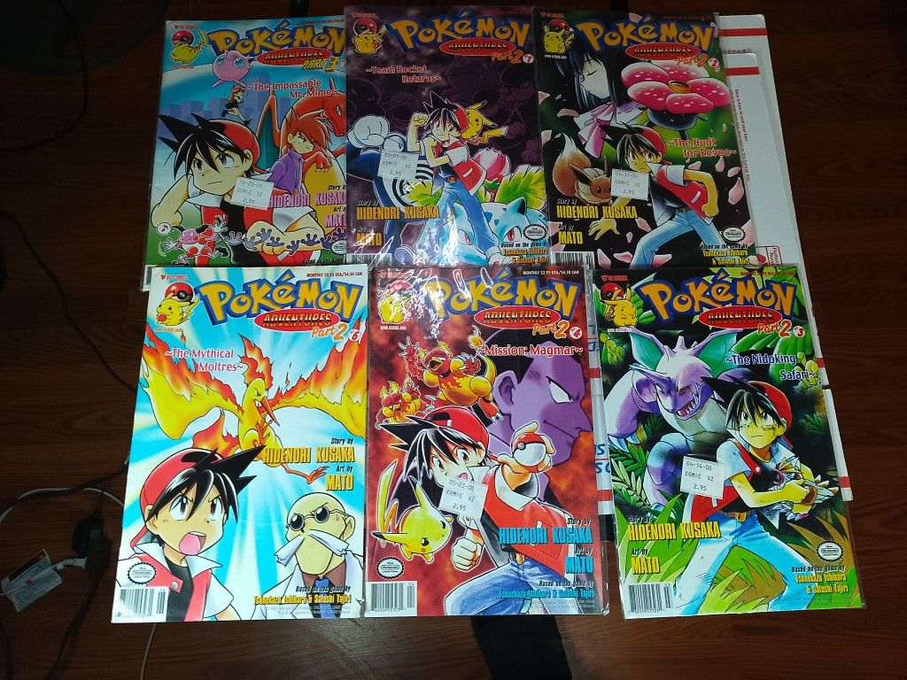 6 x Viz Media Pokémon Adventures Magazines-stickers Pikachu Charizard