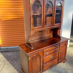 Vintage Wood Hutch Cabinet  2-Piece Unit