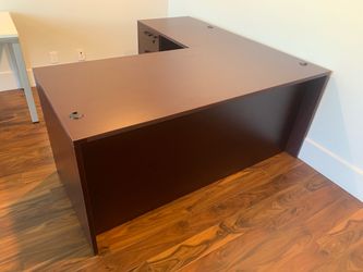 Desk l shape mahogany 66”x66” with drawers