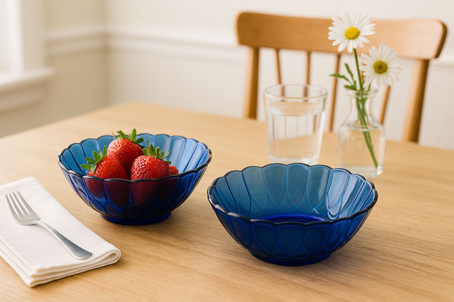 Hazel Atlas 1930s Newport Hairpin Cobalt Blue Serving Bowls Set Of 2, 8.25x3”