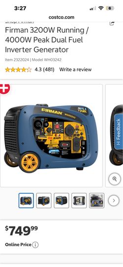 Firman WH03242 dual fuel inverter generator *never used