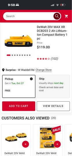 DeWalt 20V MAX XR 2Ah Compact Battery