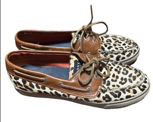 Women’s Genuine Upper Mat Leather Leopard Print Sperry Top-Sider Shoes 7.5