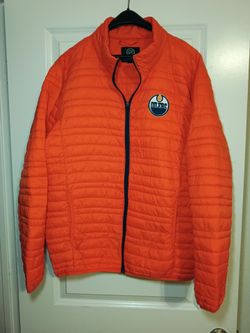 Edmonton Oilers NHL Orange Puffer Jacket Size L Official Licensed