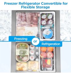 Midea MERC04C4BAWW Chest Freezer, 3.5 Cubic Feet Freezer With Removable Basket, Interior LED Light, Adjustable Temperature, White