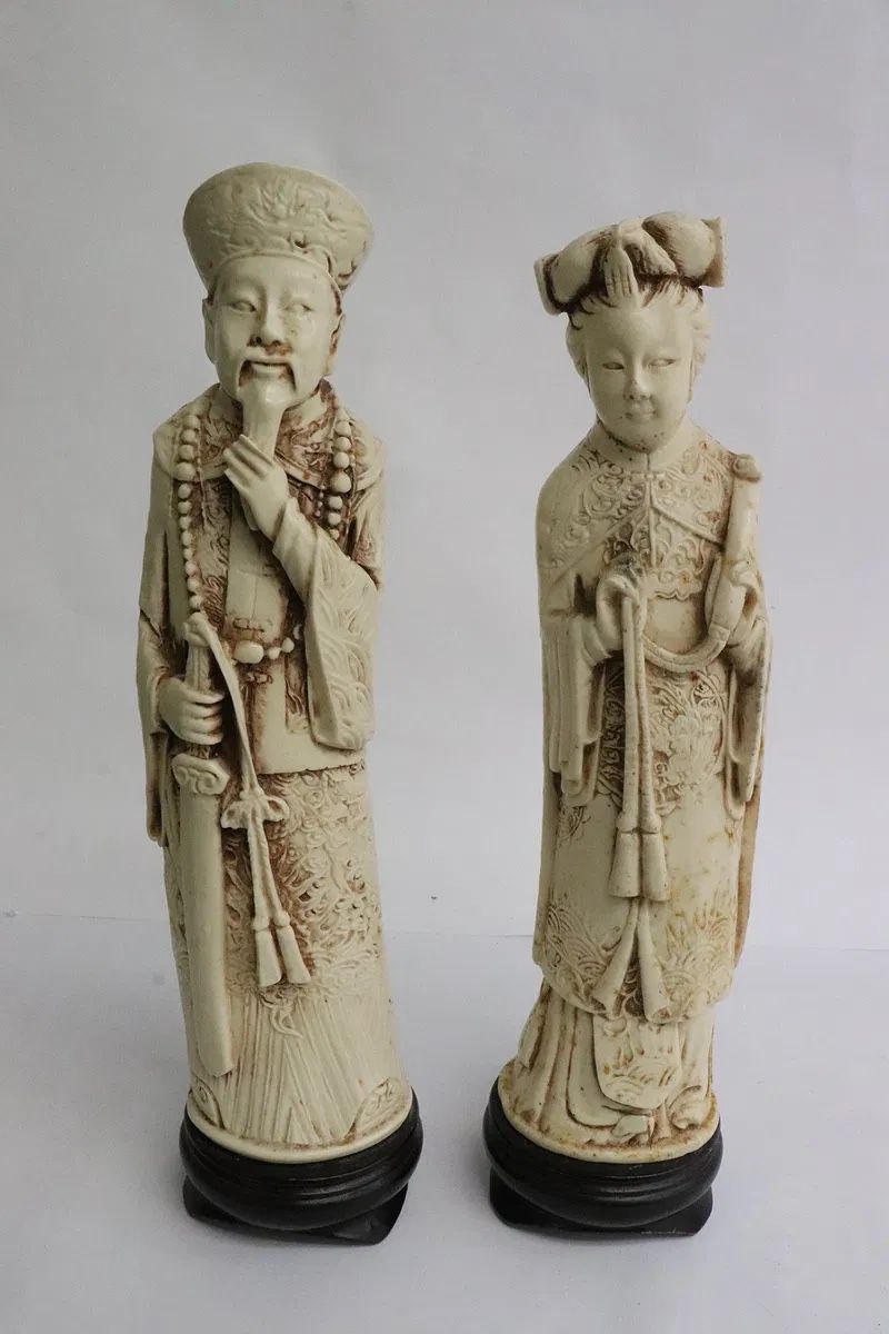 Vintage Chinese Emperor & Empress Sculptures