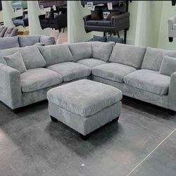 ✅️✅️ 4pc  for grey corduroy fabric upholstered sectional sofa with ottoman ✅️✅️