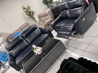 Navy Blue Leather Recliner Sofa Set 💙💙