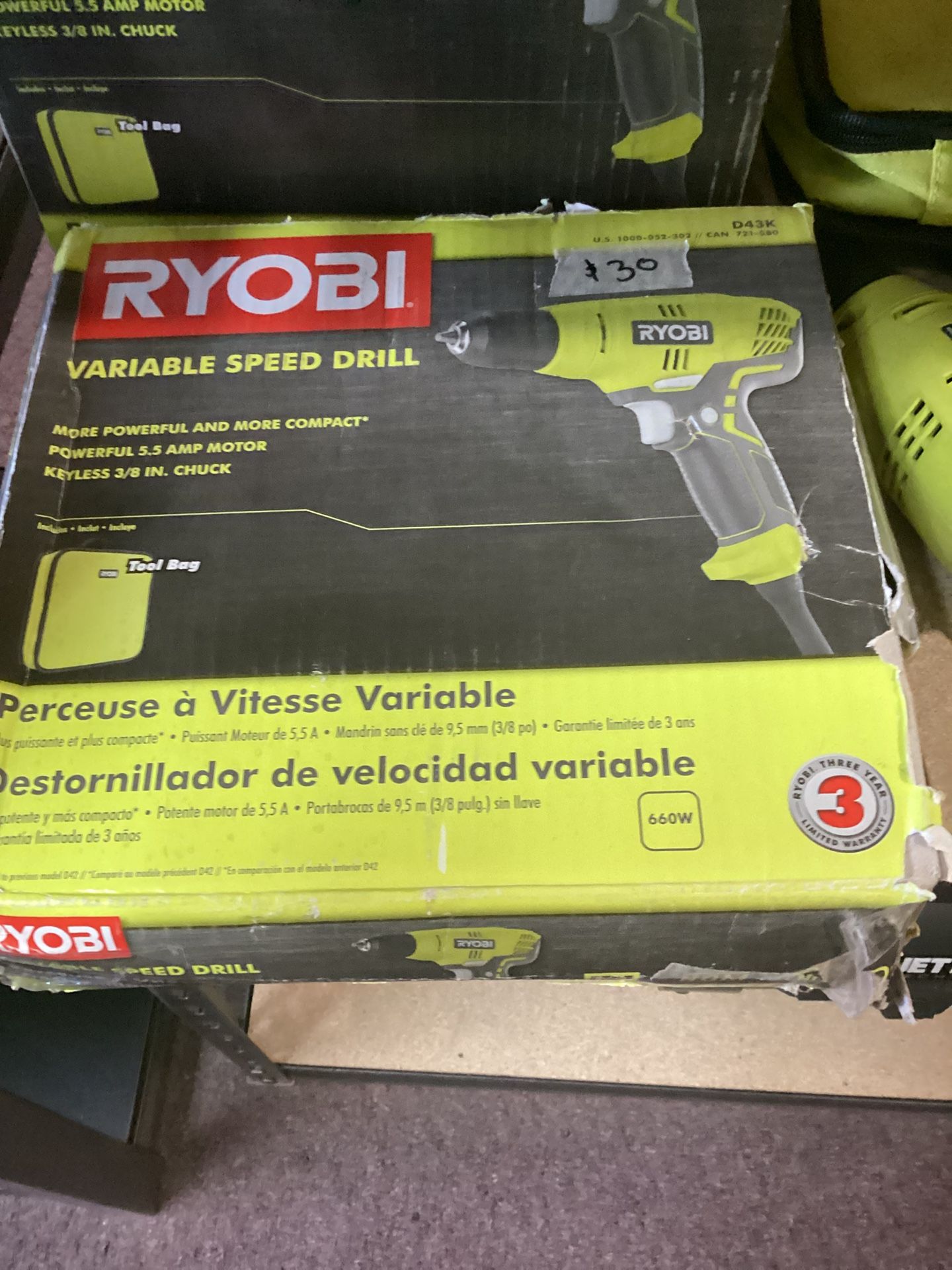 RYOBI Corded 3/8 Drill $30