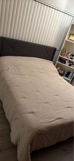 Gray Upholstered Bed Frame with Headboard