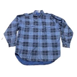 Vintage Plaid Flannel Button Up Long Sleeve Blue Black Shirt Size Large Men’s  