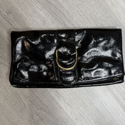 Melie Bianco  Vegan Black Patent Leather Clutch Purse. Excellent Condition 